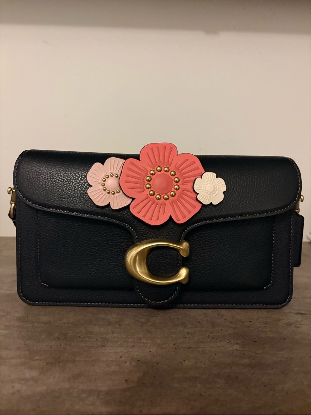 ✨ NEW/UNWORN Customized Coach Tabby Bag - Black Leather + Floral Embellishment